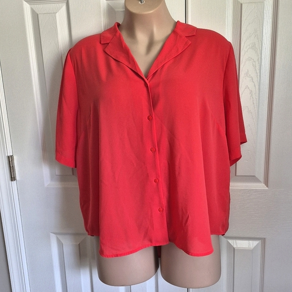 NYDJ Bright Salmon Short Sleeve‎ Semi-sheer  Top Womens Plus 2X